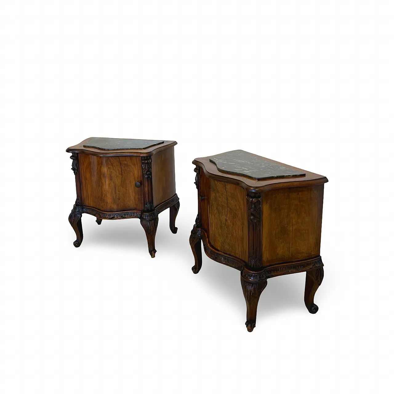 Art deco walnut serpentine nightstands, 30s 12
