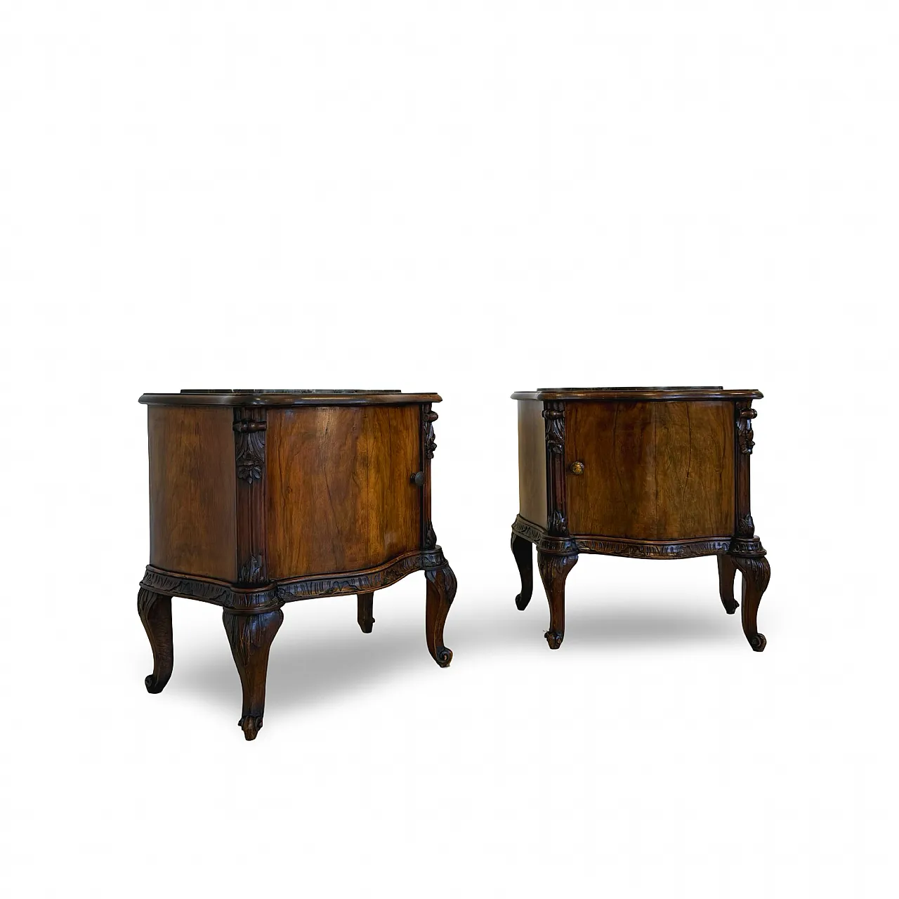 Art deco walnut serpentine nightstands, 30s 13
