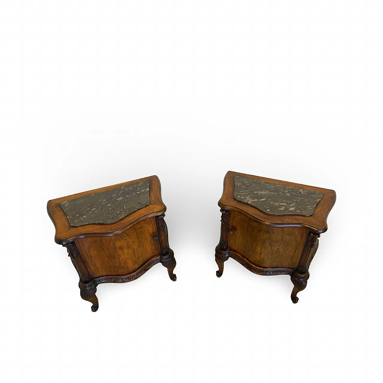 Art deco walnut serpentine nightstands, 30s 14