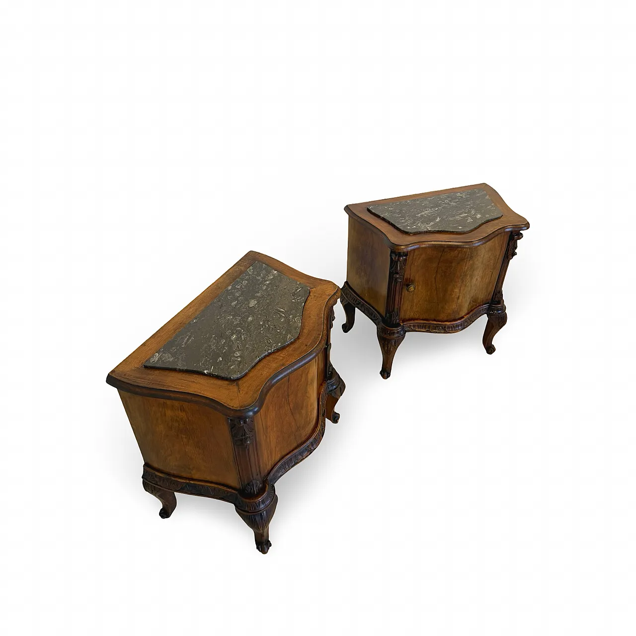 Art deco walnut serpentine nightstands, 30s 15