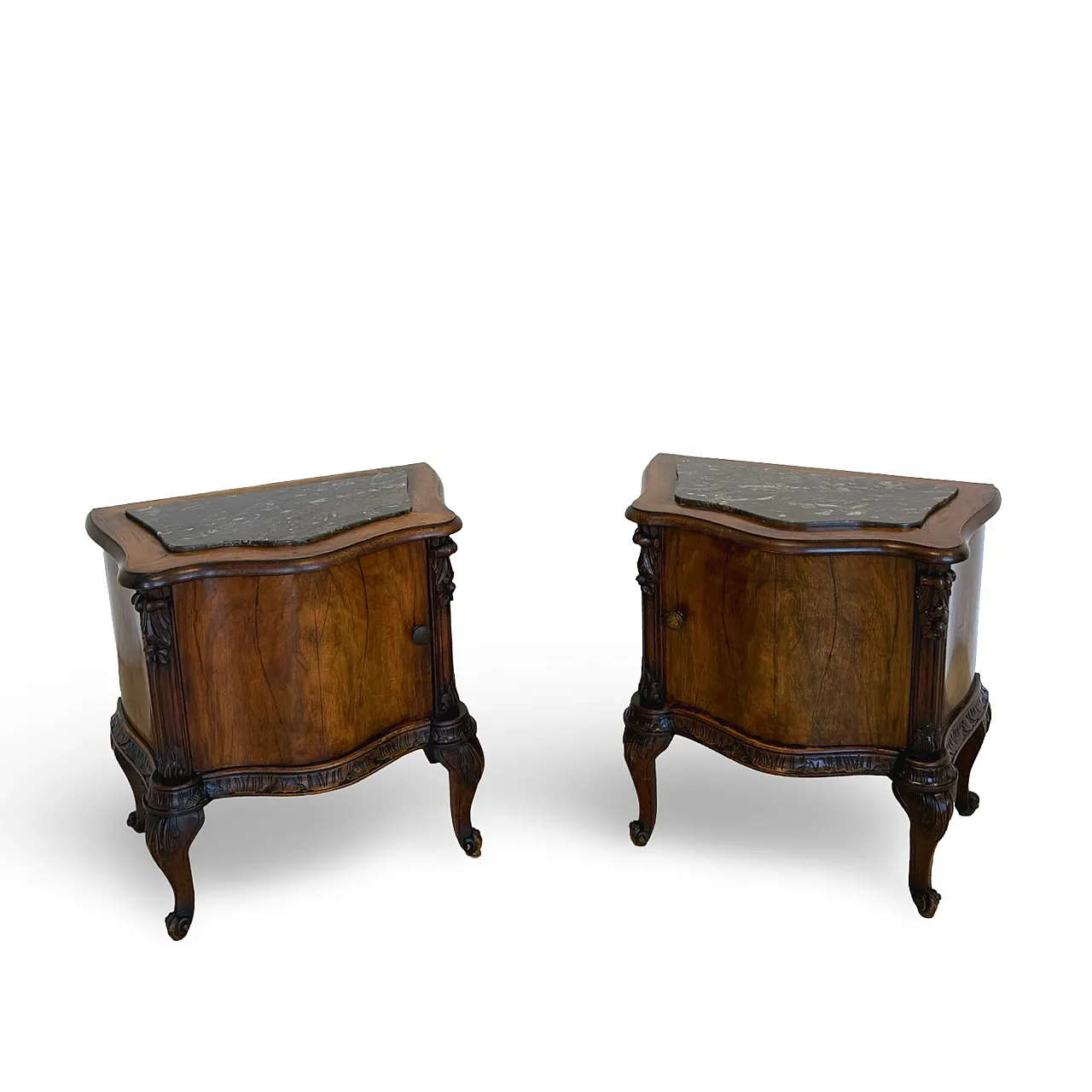 Art deco walnut serpentine nightstands, 30s 16