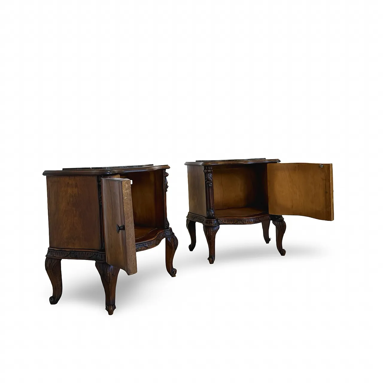 Art deco walnut serpentine nightstands, 30s 17