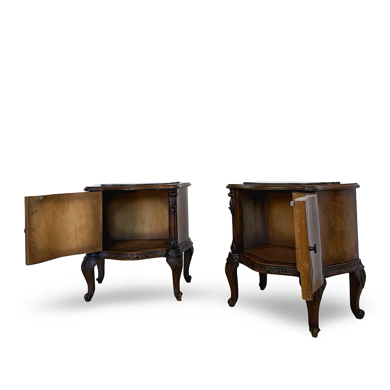 Art deco walnut serpentine nightstands, 30s 18