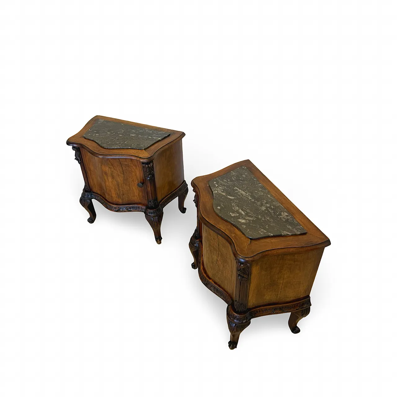 Art deco walnut serpentine nightstands, 30s 19