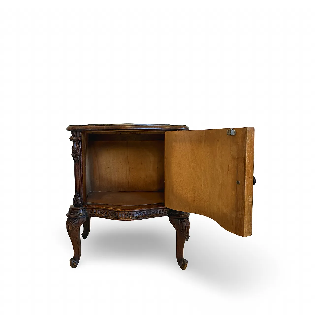 Art deco walnut serpentine nightstands, 30s 20
