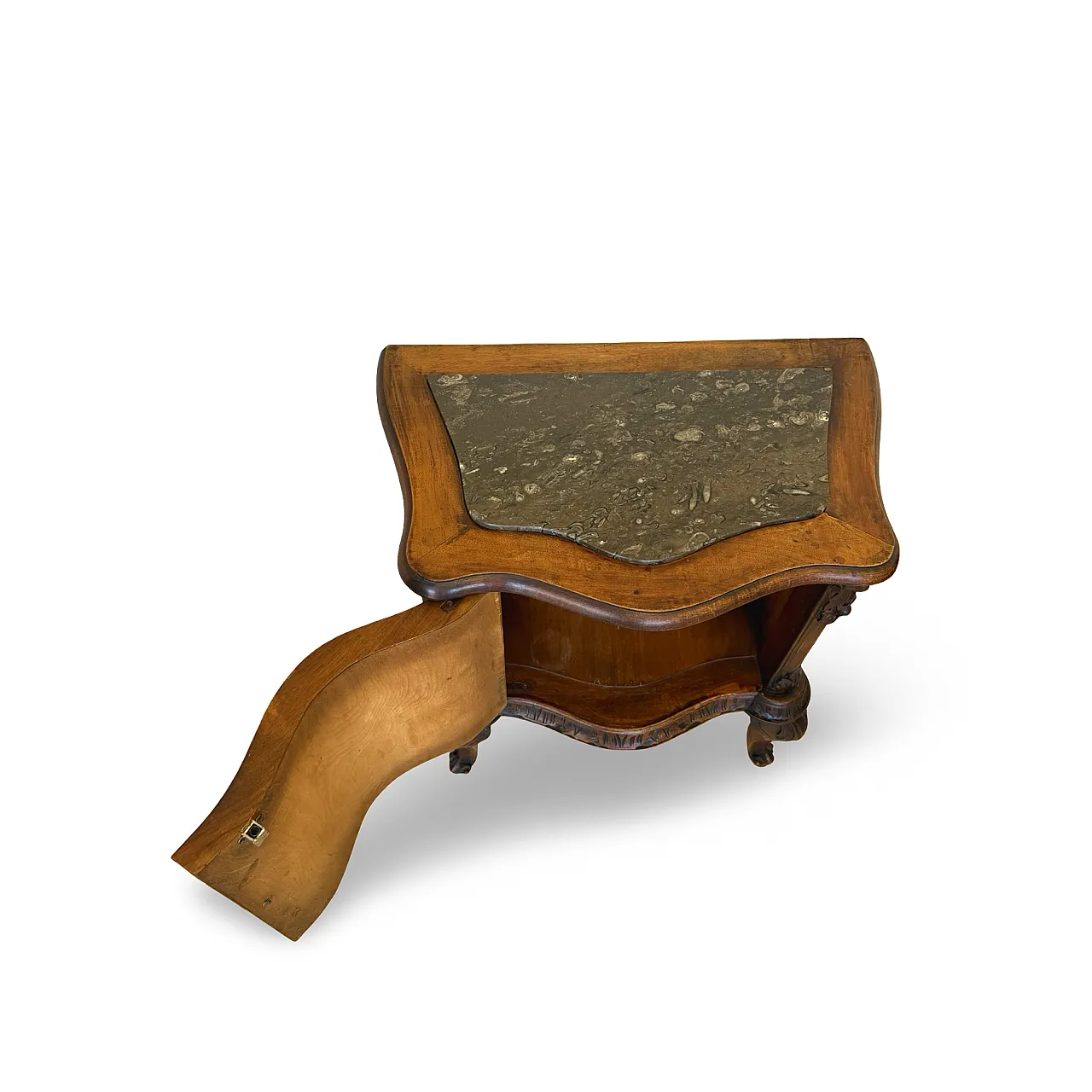 Art deco walnut serpentine nightstands, 30s 21