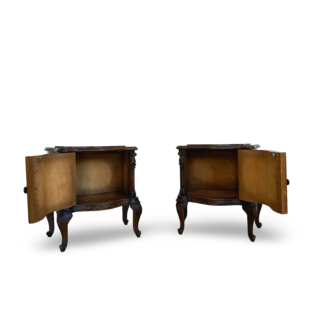 Art deco walnut serpentine nightstands, 30s 22
