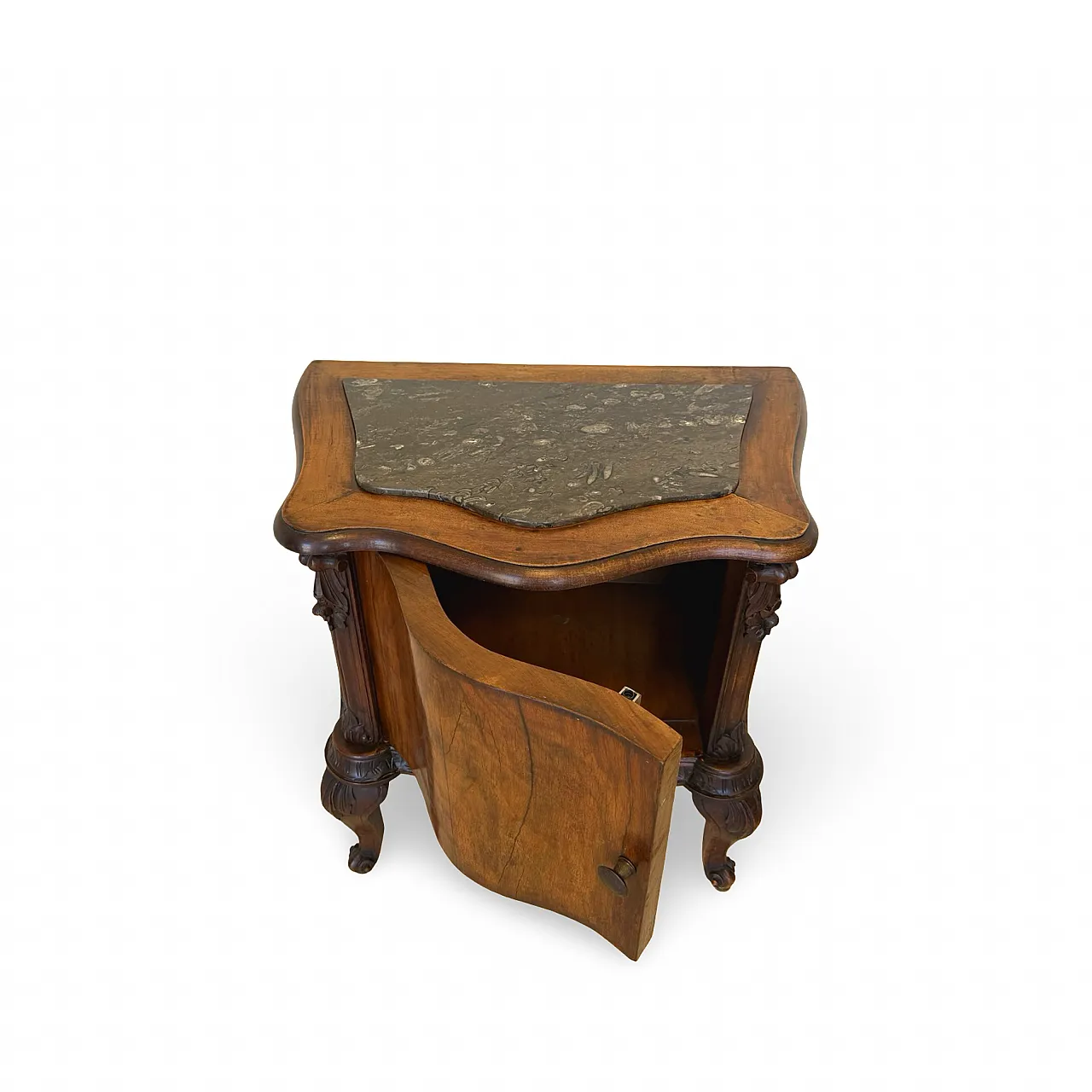 Art deco walnut serpentine nightstands, 30s 24
