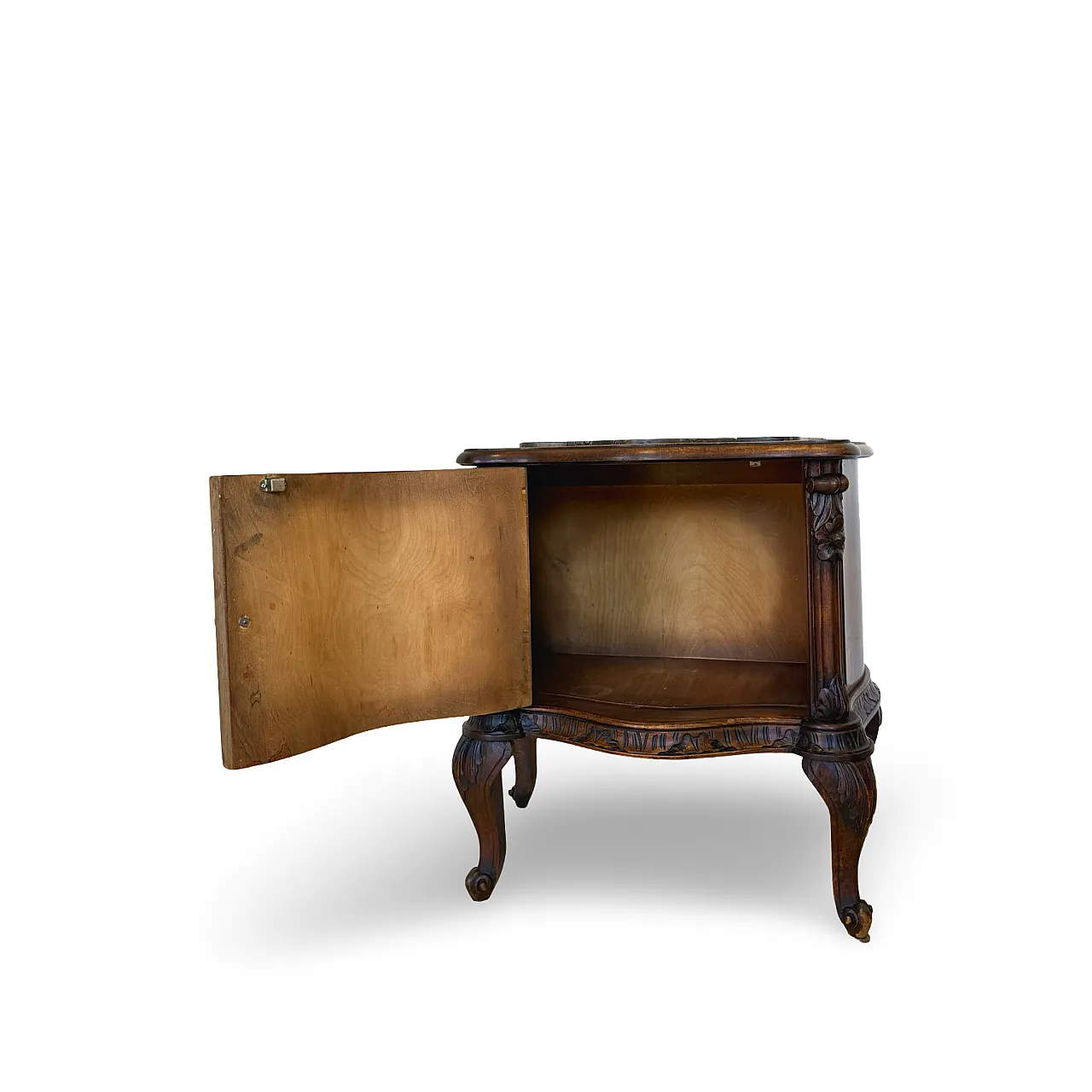 Art deco walnut serpentine nightstands, 30s 25