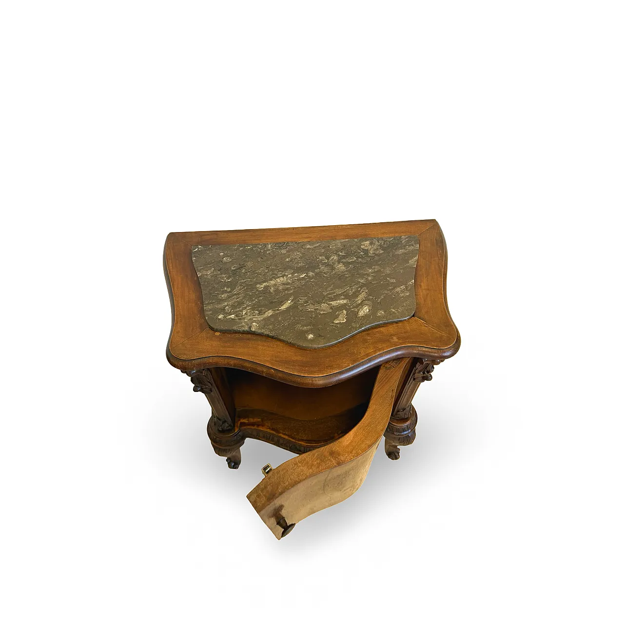 Art deco walnut serpentine nightstands, 30s 31