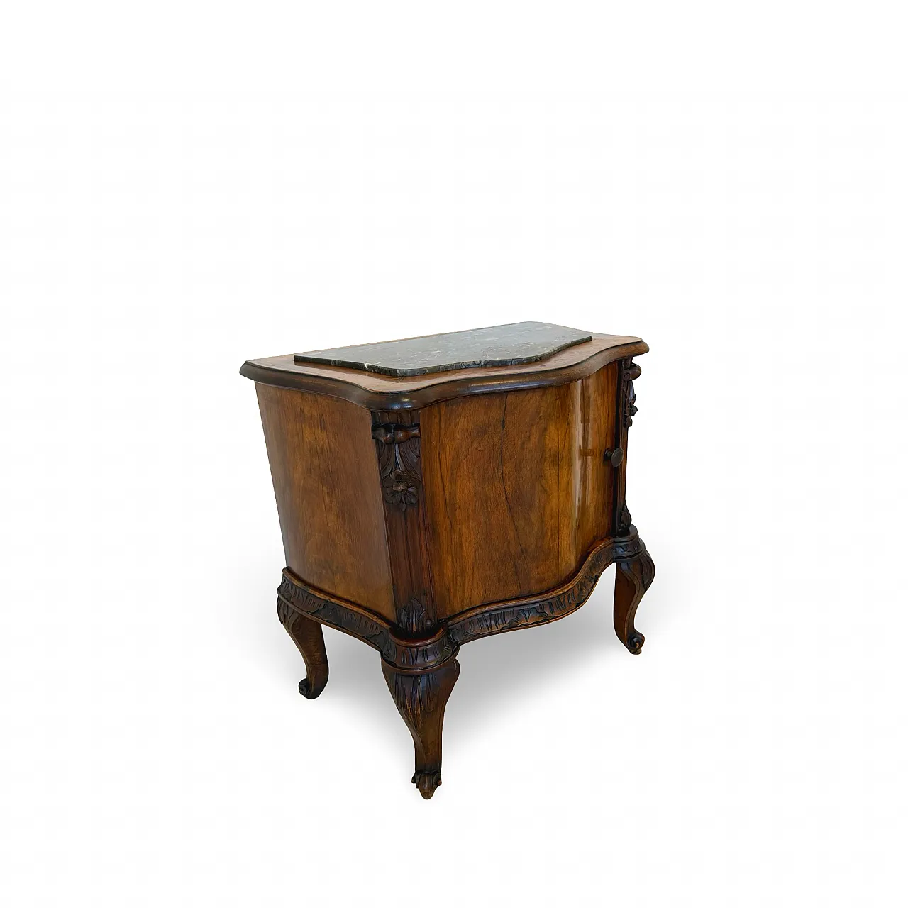 Art deco walnut serpentine nightstands, 30s 33