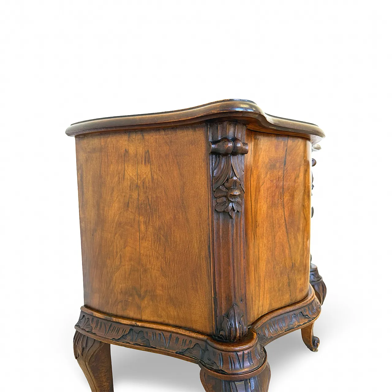 Art deco walnut serpentine nightstands, 30s 34
