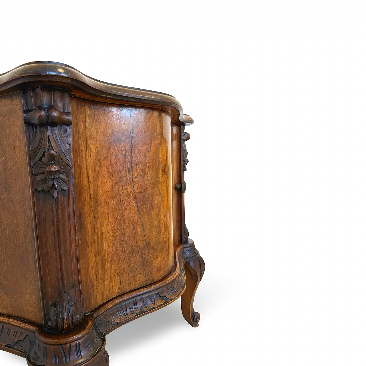 Art deco walnut serpentine nightstands, 30s 36