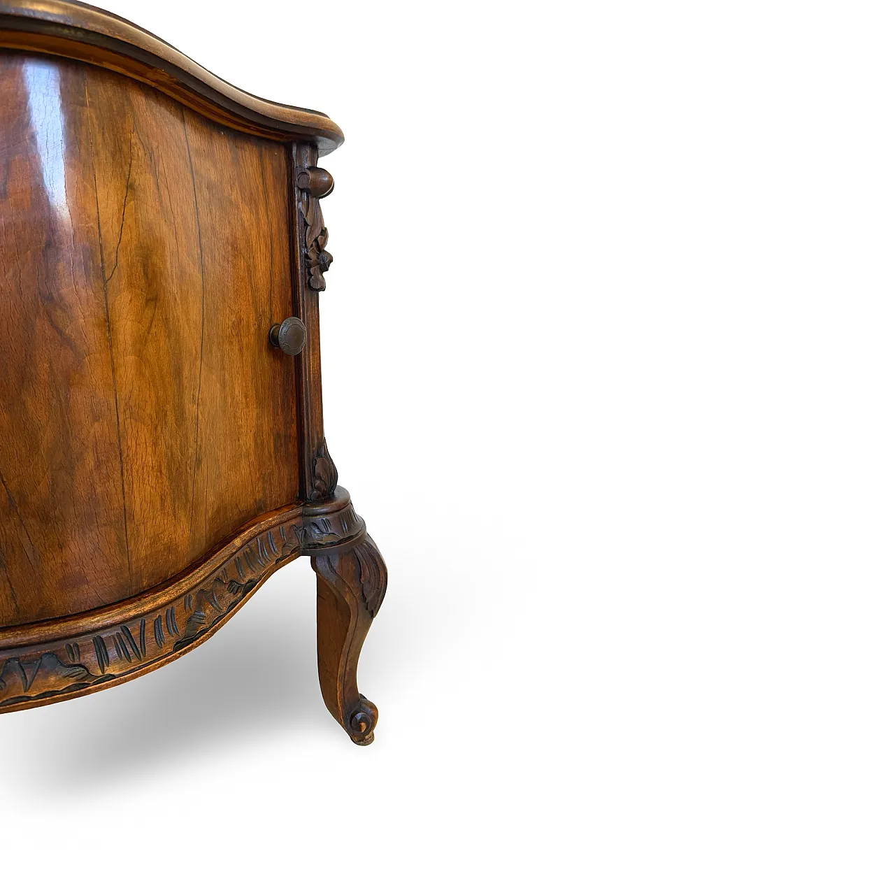 Art deco walnut serpentine nightstands, 30s 37