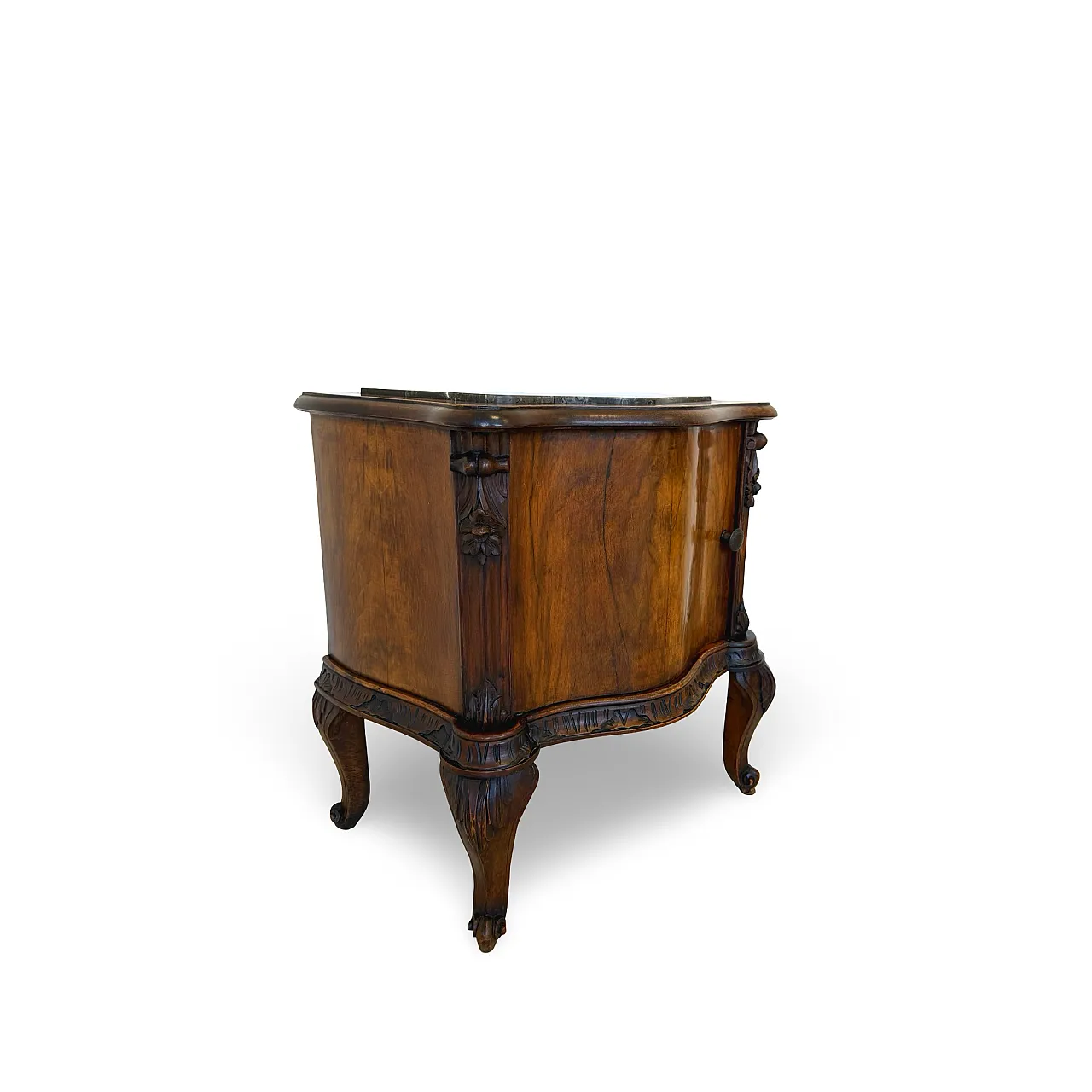 Art deco walnut serpentine nightstands, 30s 38