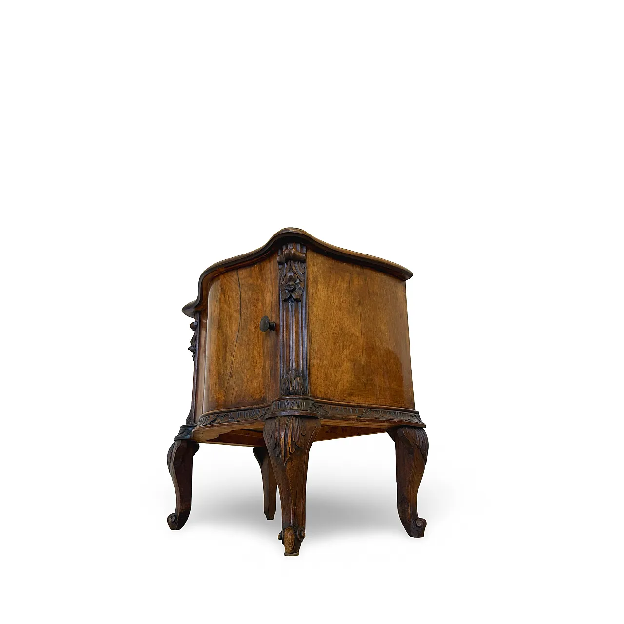 Art deco walnut serpentine nightstands, 30s 40
