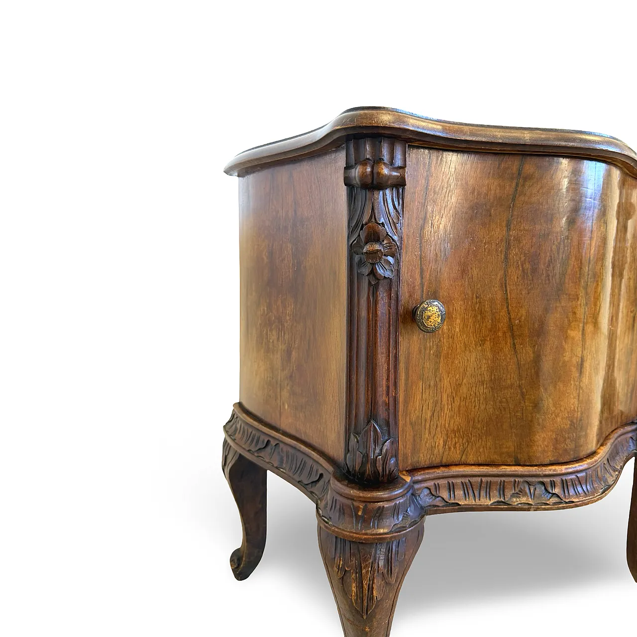 Art deco walnut serpentine nightstands, 30s 46
