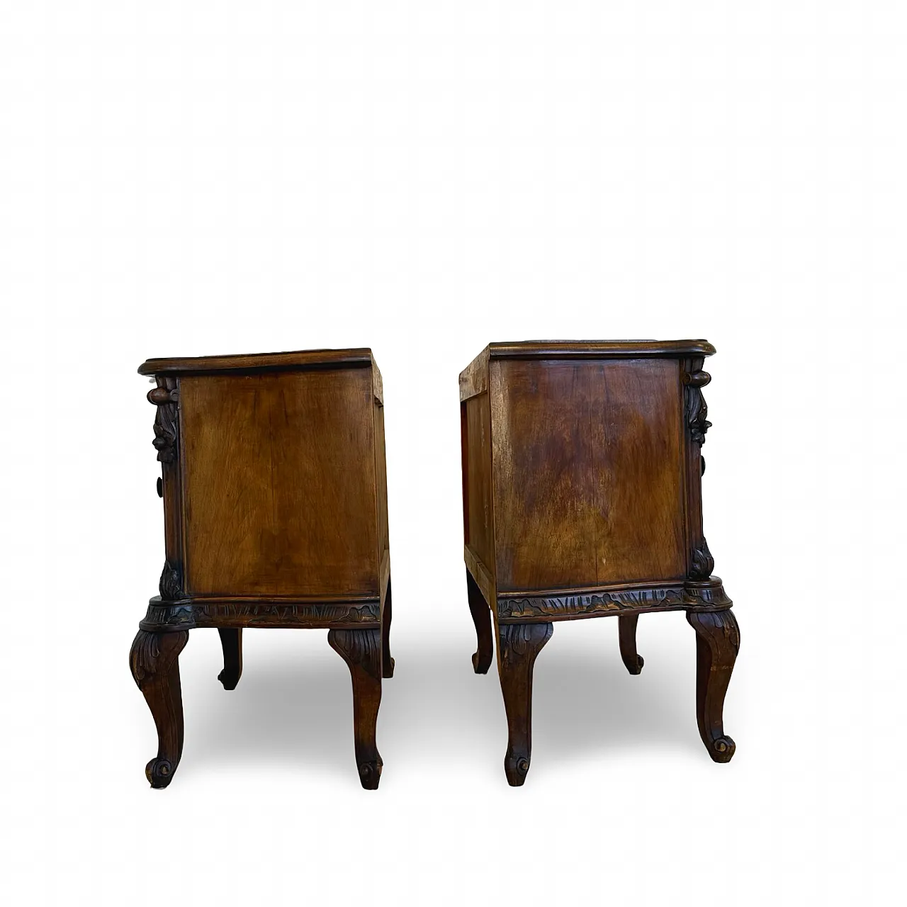 Art deco walnut serpentine nightstands, 30s 48