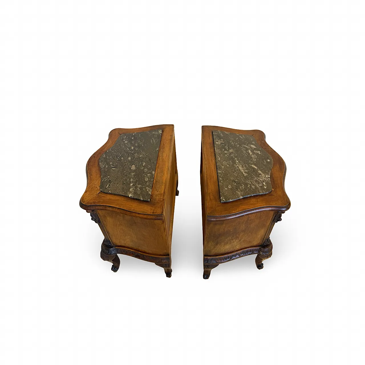 Art deco walnut serpentine nightstands, 30s 49