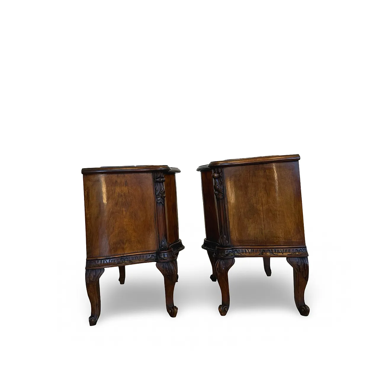 Art deco walnut serpentine nightstands, 30s 52