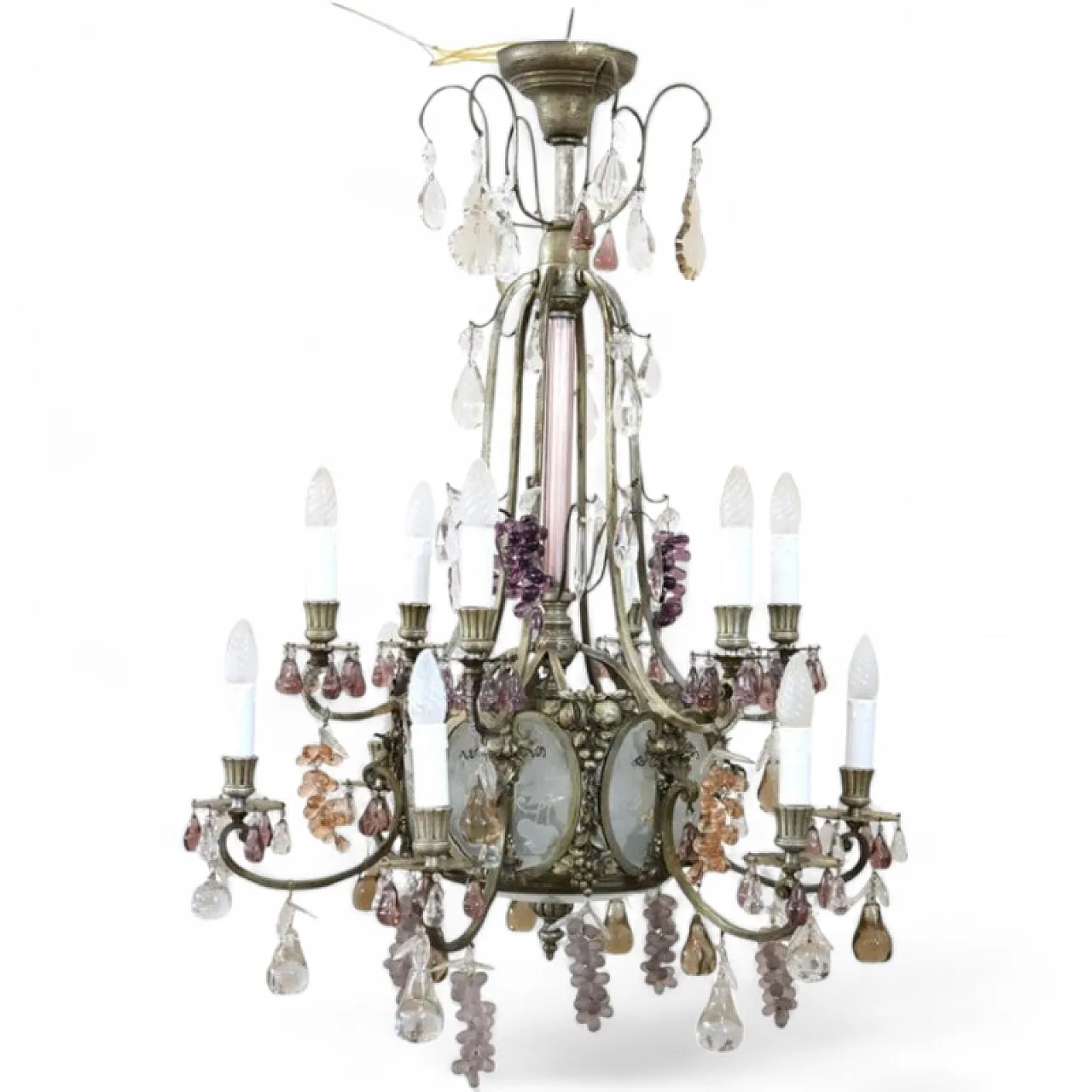 Bronze chandelier with fruit pendants, 19 lights, early 1900s 23