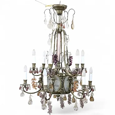 Bronze chandelier with fruit pendants, 19 lights, early 1900s