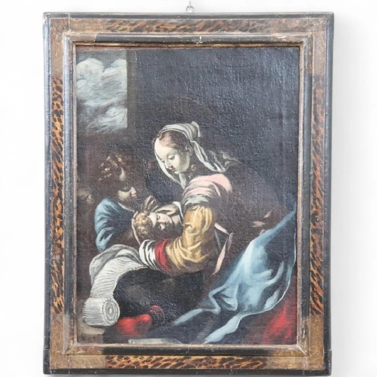 Ancient religious painting, Madonna and Child, oil on canvas, 17th century 18