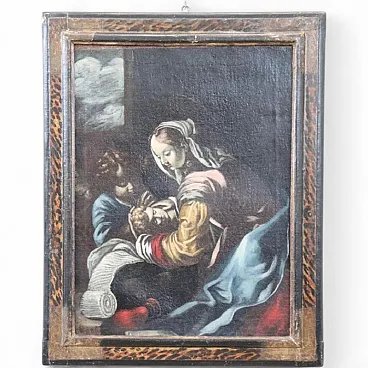 Ancient religious painting, Madonna and Child, oil on canvas, 17th century