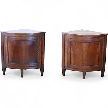 Pair of restored antique walnut corner cabinets, 18th century