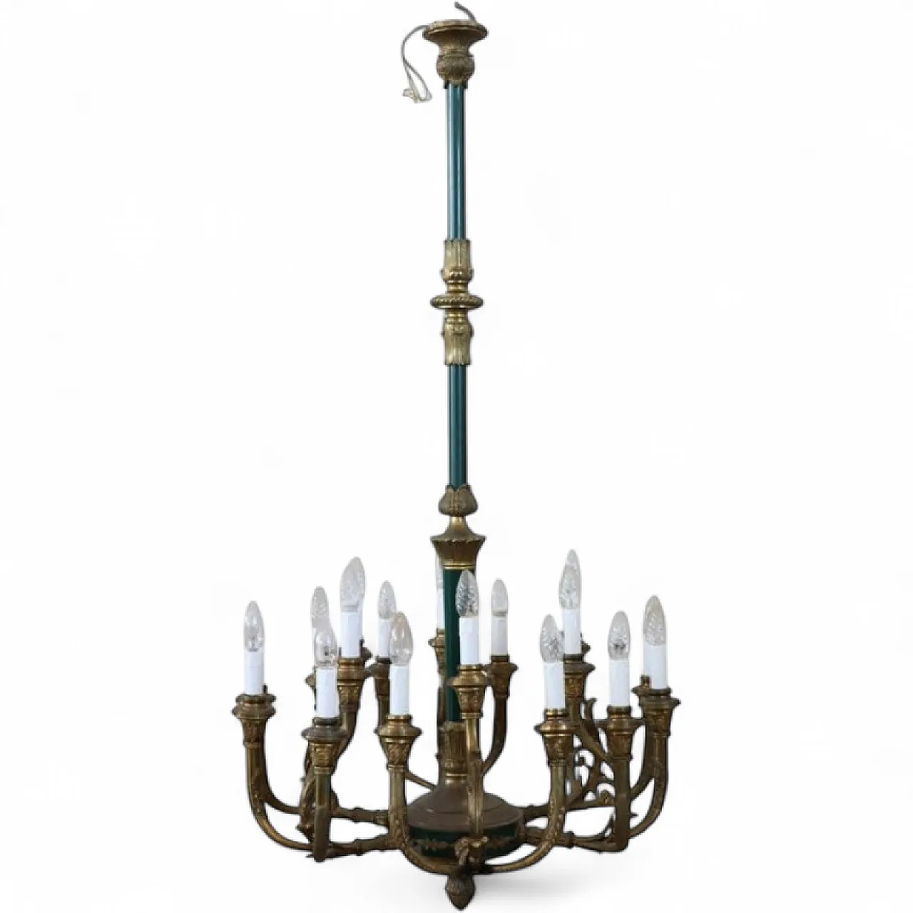 Bronze and green lacquered metal chandelier, 18 lights, early 1900s 20