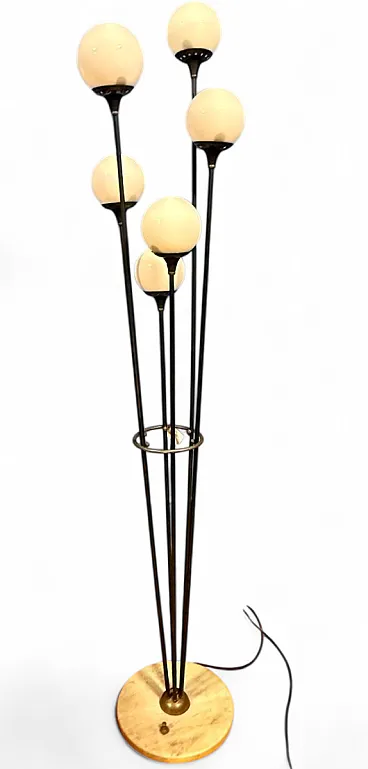 Vintage Sapling opal glass and brass floor lamp, 1960s