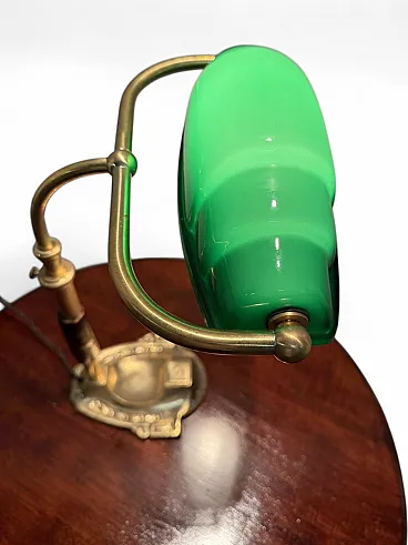 Churchill ministerial lamp in brass and green opaline glass, 1920s
