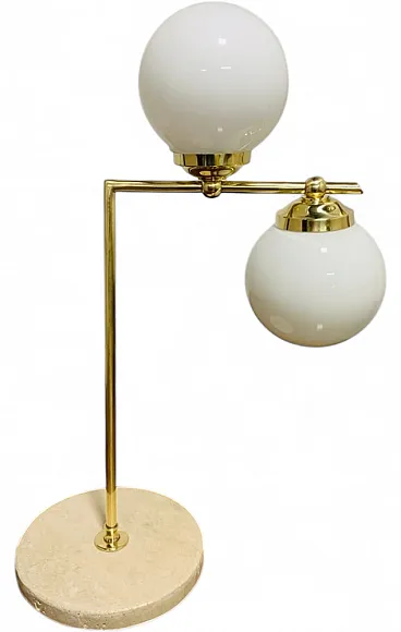 Art Deco table lamp in brass and marble with opaline glass spheres, Italy, 1940s
