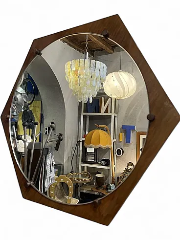 Hexagonal mirror with teak frame, Italy, 1960s