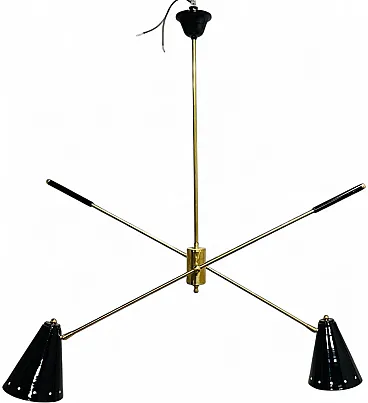 Brass chandelier with cones and adjustable stems, 1950s