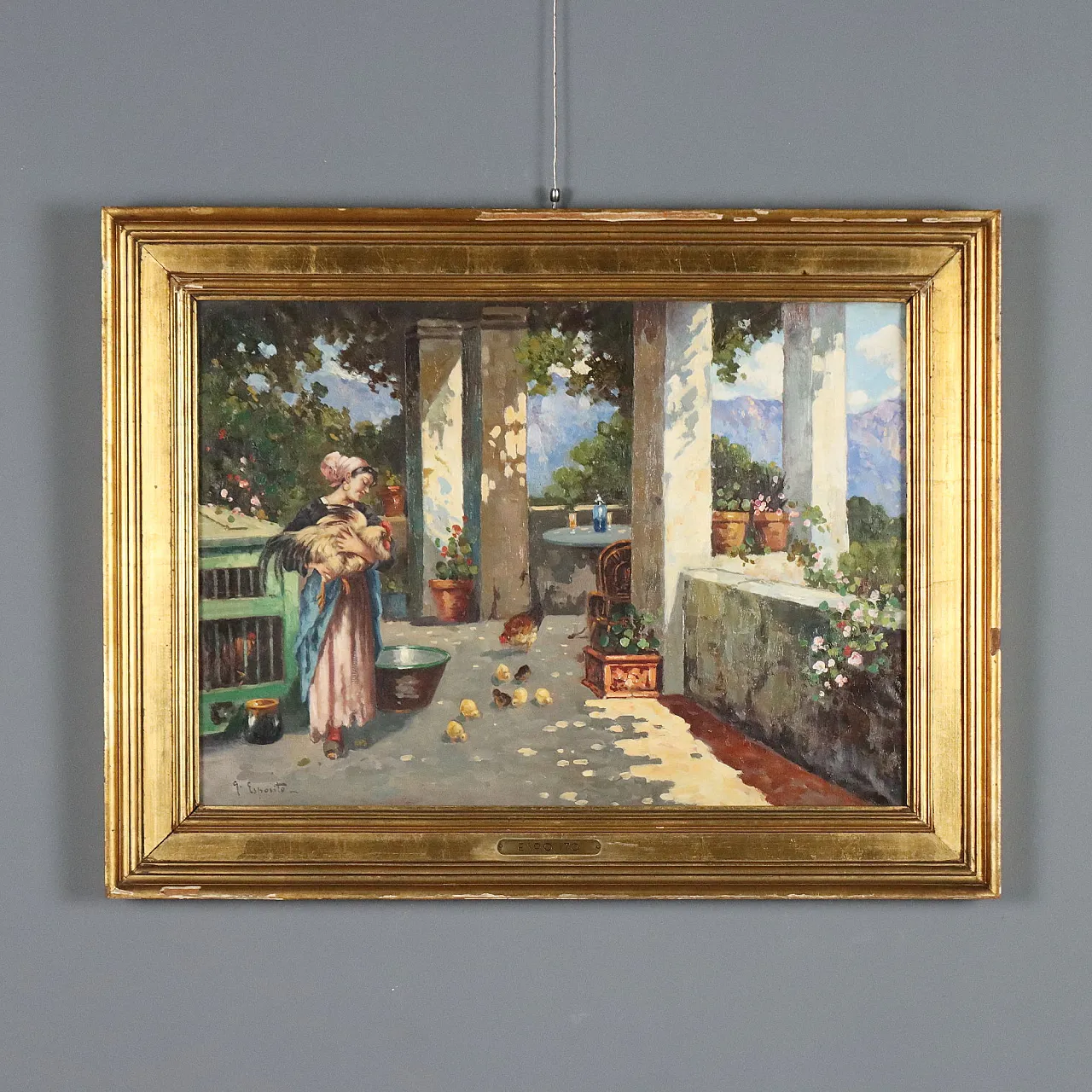 Scene on the Veranda by G. Esposito, oil on canvas, 20th century 1