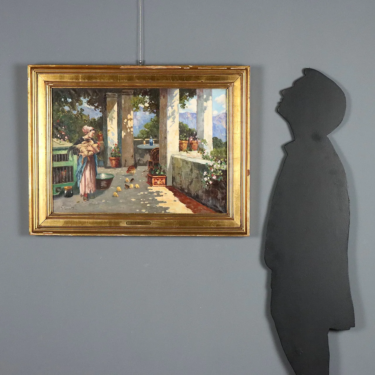 Scene on the Veranda by G. Esposito, oil on canvas, 20th century 2