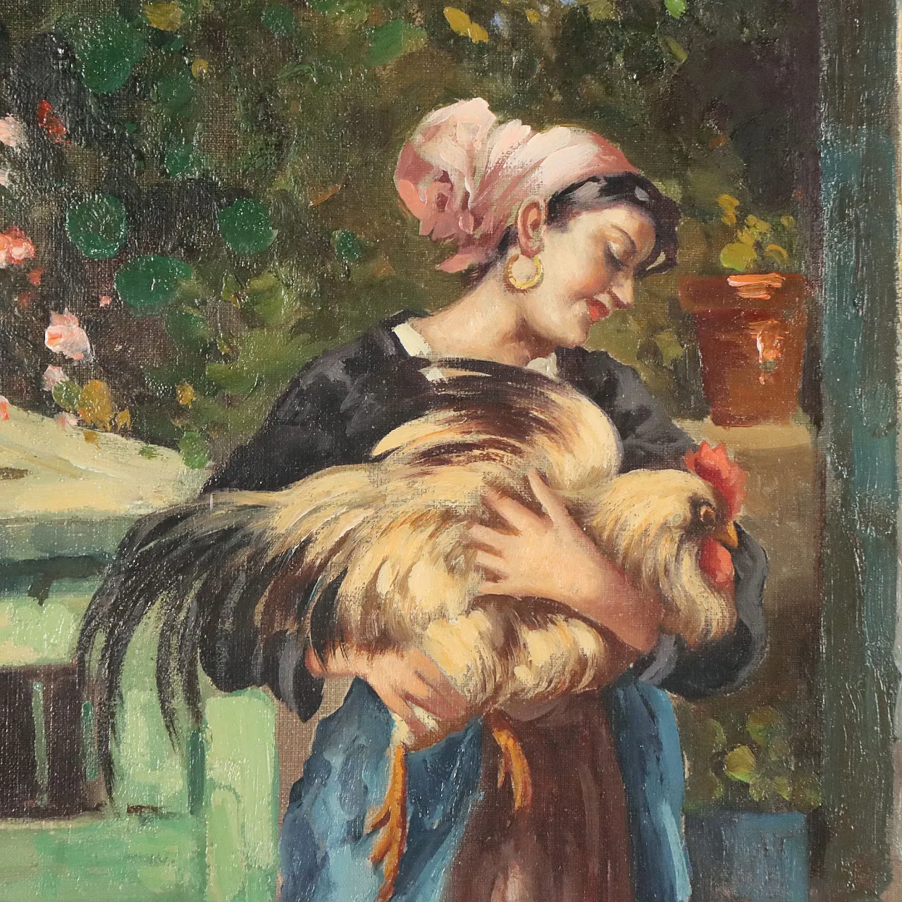 Scene on the Veranda by G. Esposito, oil on canvas, 20th century 4