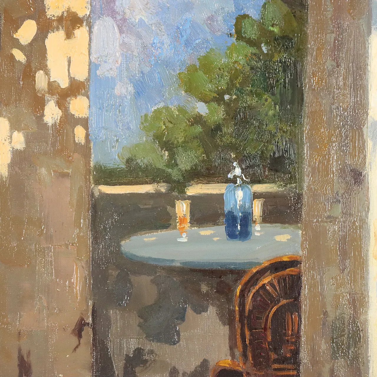 Scene on the Veranda by G. Esposito, oil on canvas, 20th century 6