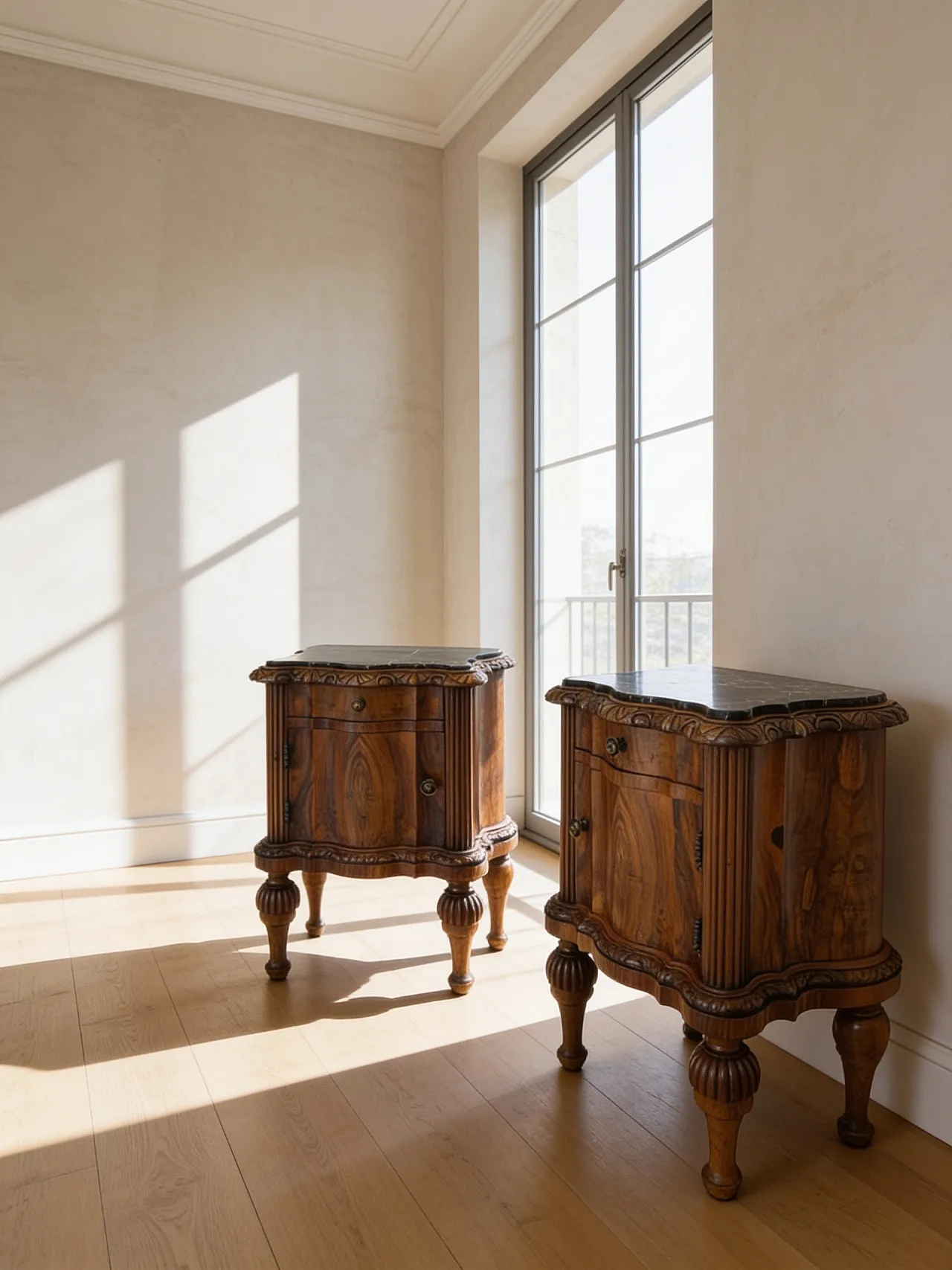Comodini serpentini in noce stile art déco, anni '30 2
