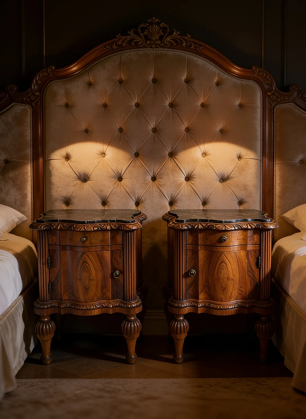 Comodini serpentini in noce stile art déco, anni '30 3