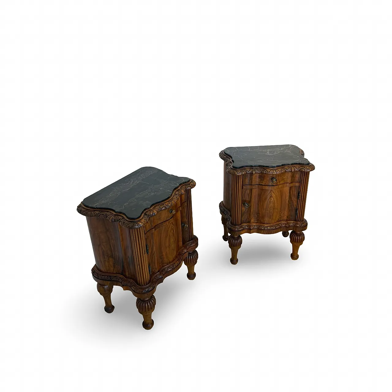 Comodini serpentini in noce stile art déco, anni '30 6