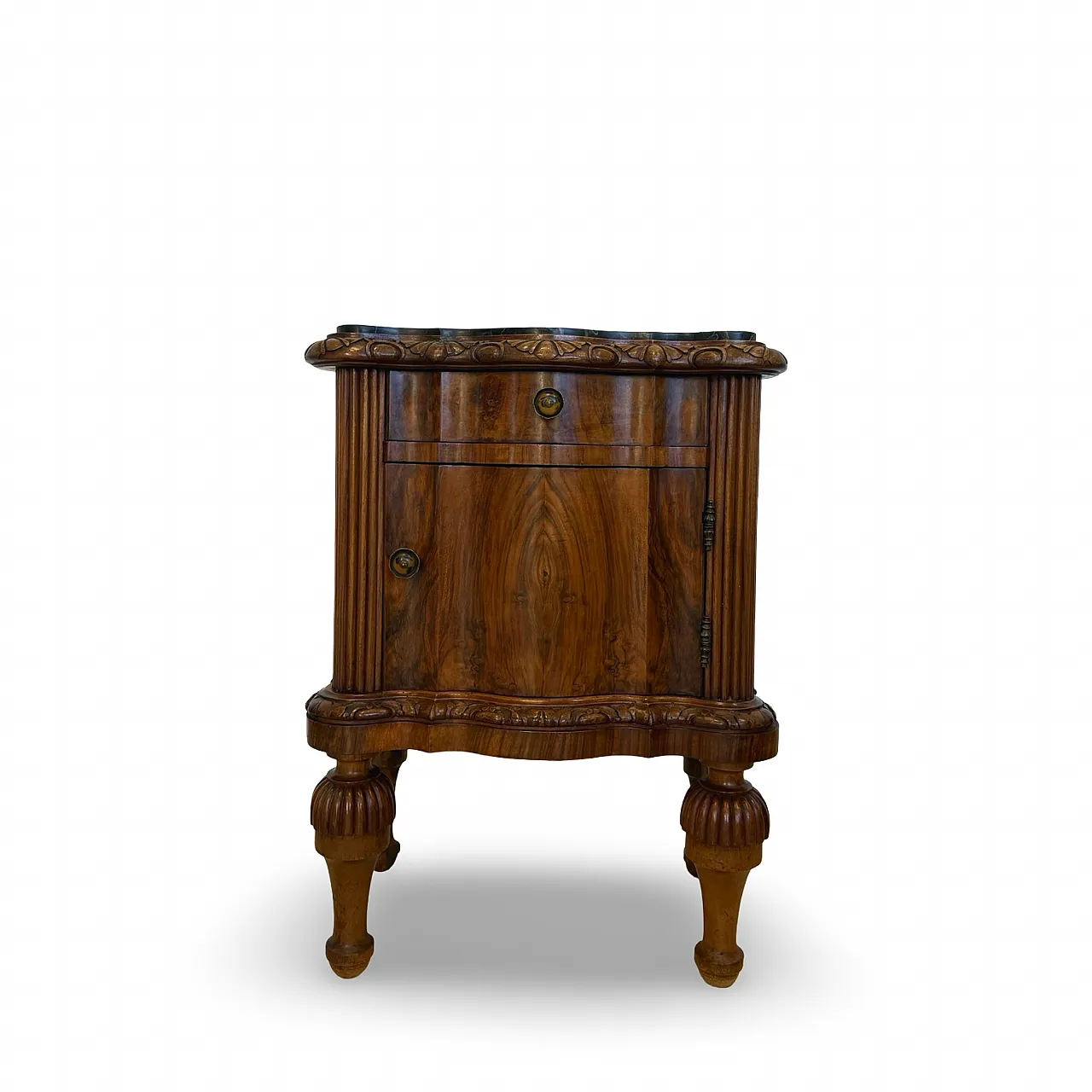 Comodini serpentini in noce stile art déco, anni '30 49