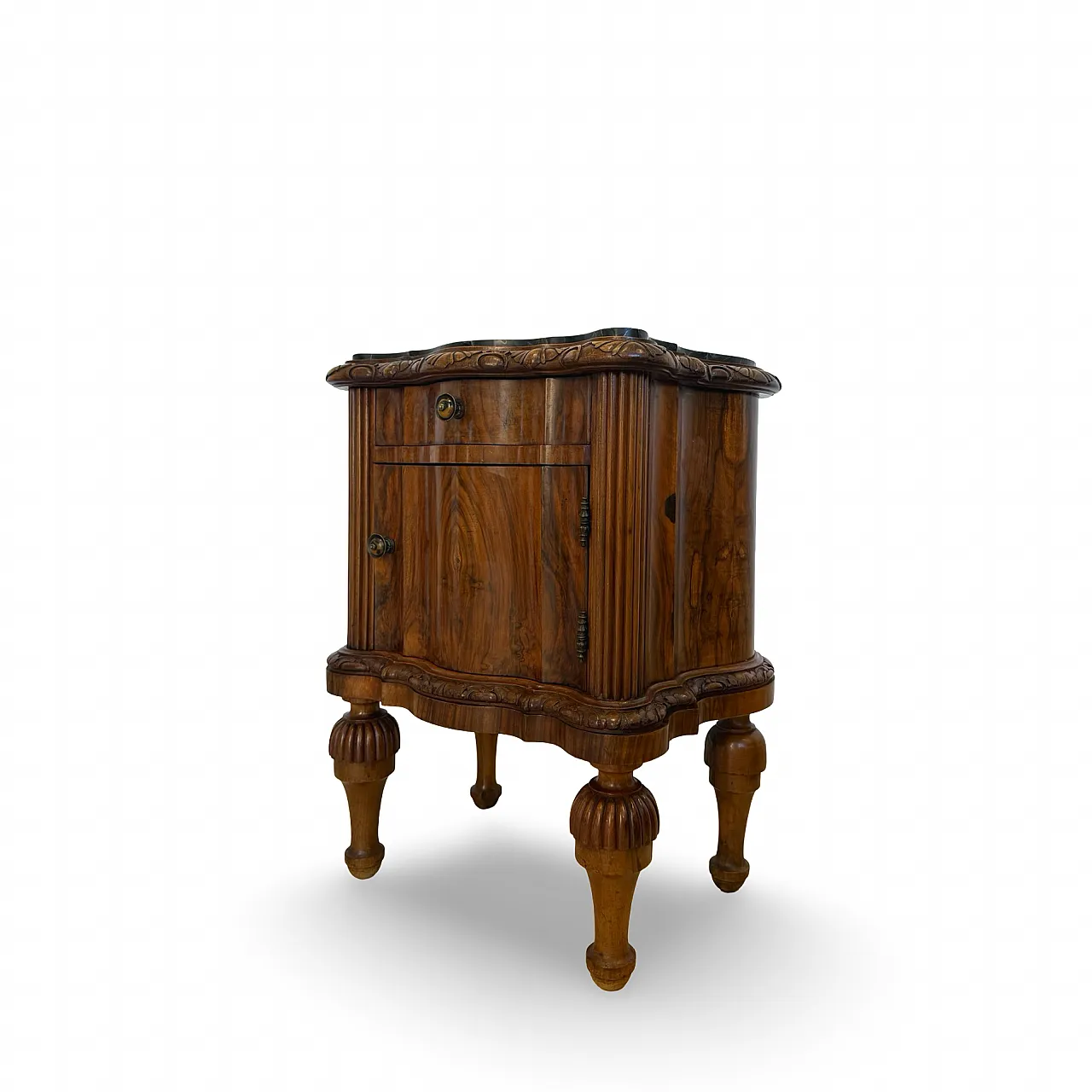 Comodini serpentini in noce stile art déco, anni '30 53