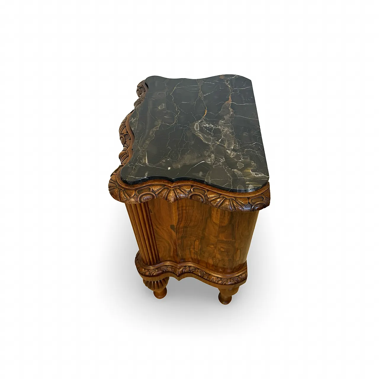 Comodini serpentini in noce stile art déco, anni '30 54