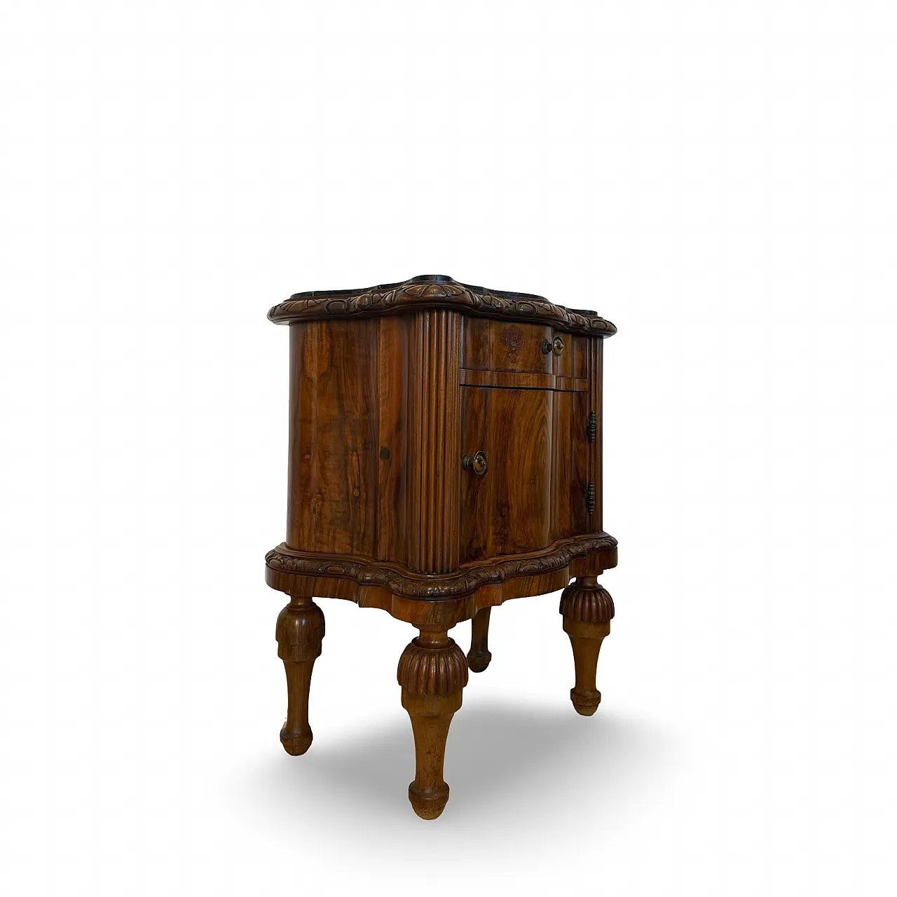 Comodini serpentini in noce stile art déco, anni '30 58