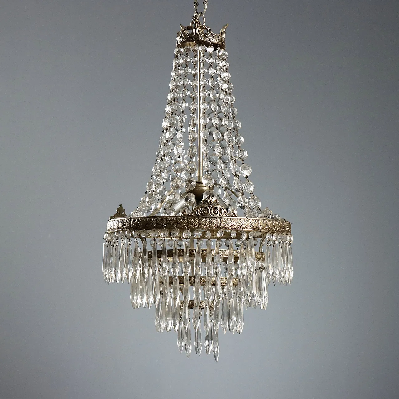 Lampadario a mongolfiera in metallo argentato, '900 3