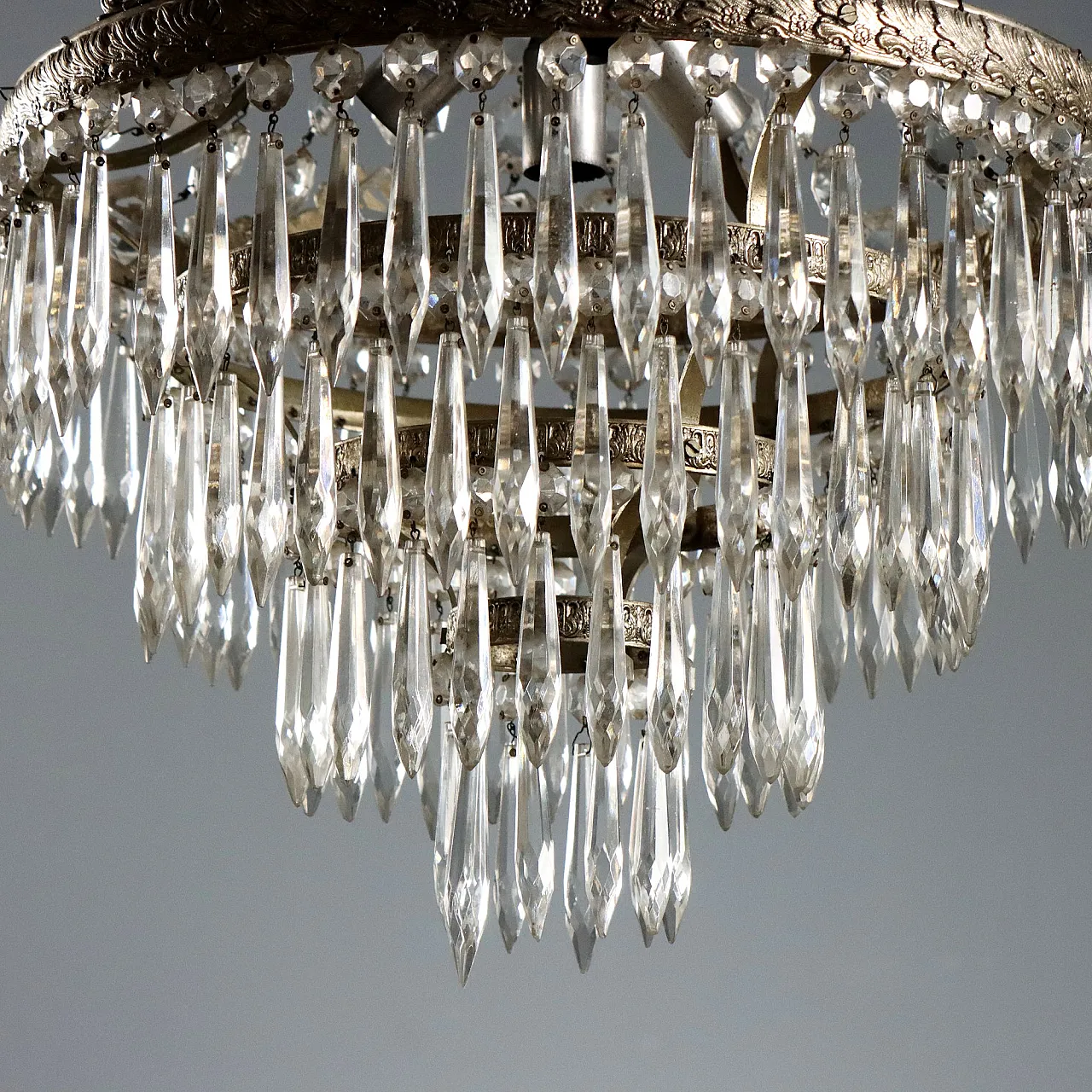 Lampadario a mongolfiera in metallo argentato, '900 5