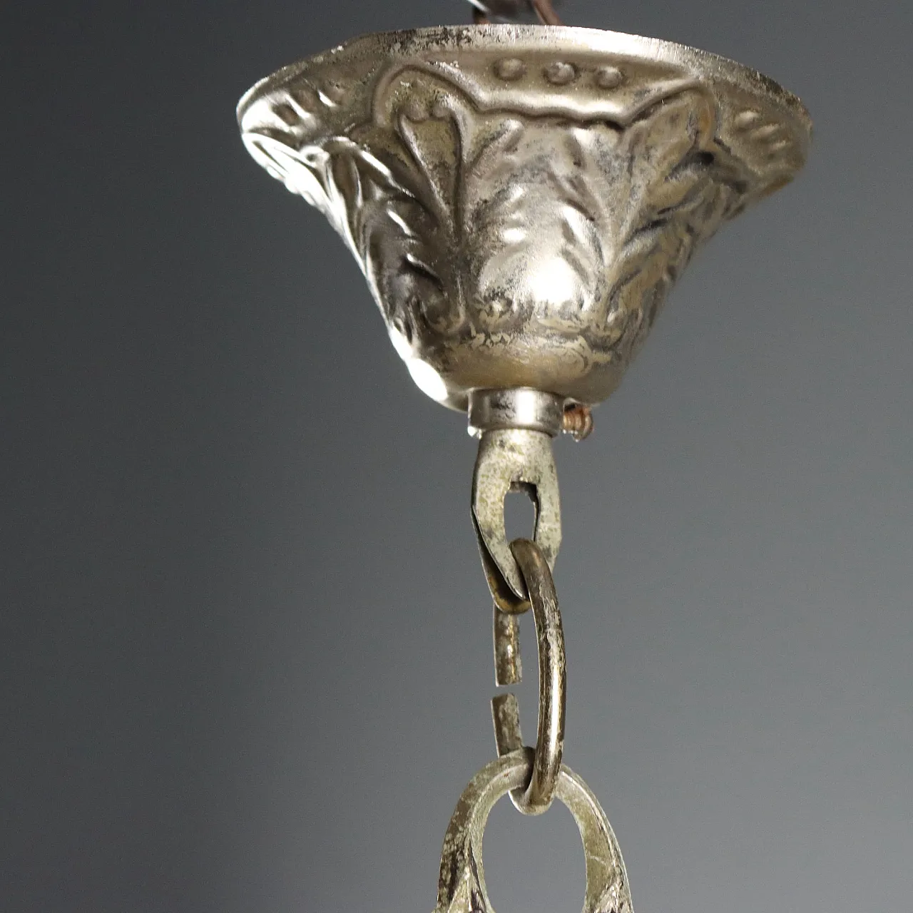 Lampadario a mongolfiera in metallo argentato, '900 7