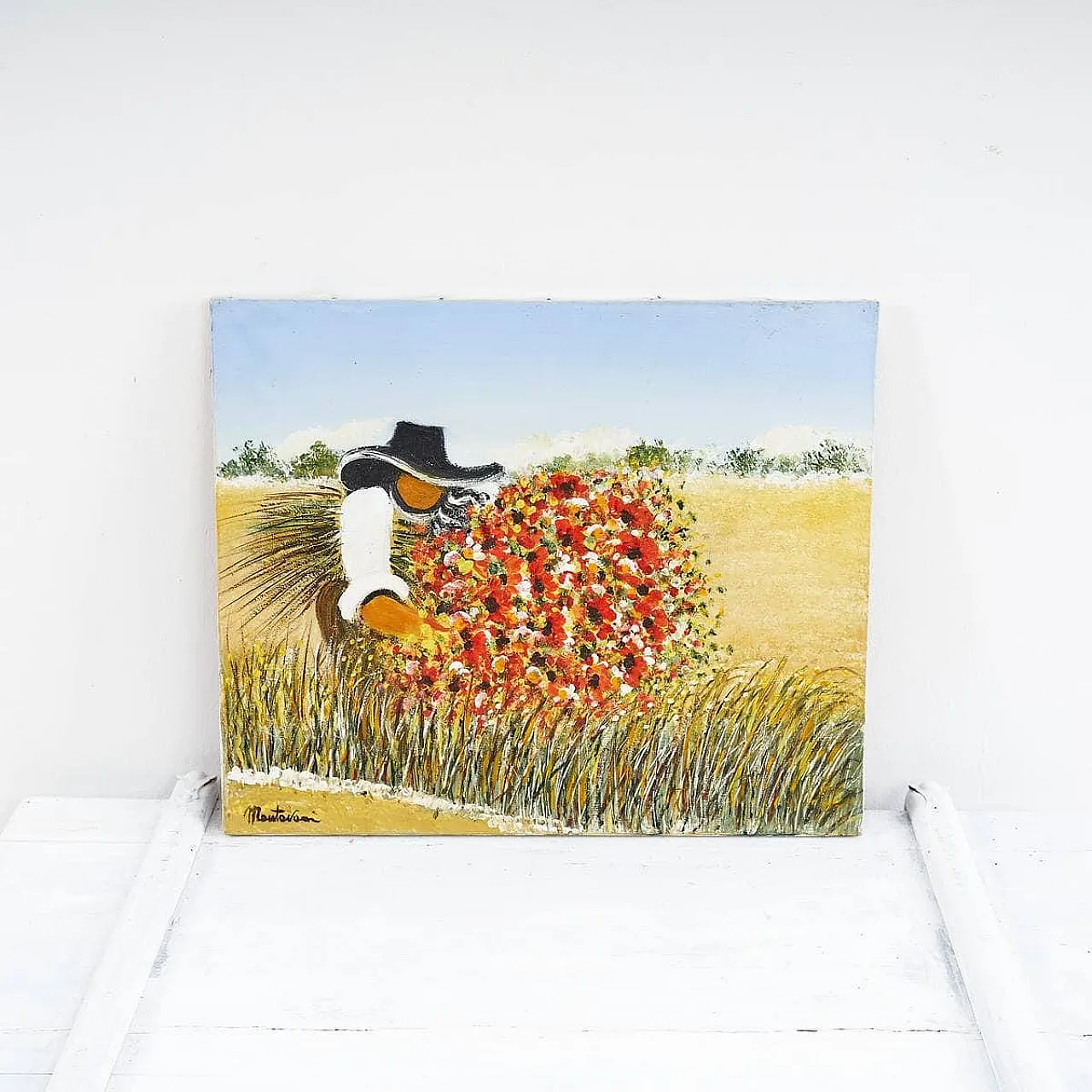 Costanzo Mantovani, Contadino con fiori, Olio su tela, '900 1
